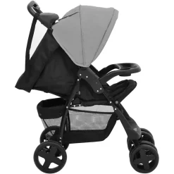 vidaXL Kinderwagen 3-in-1 staal lichtgrijs en zwart