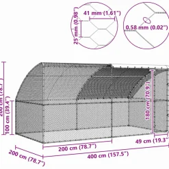vidaXL Kippenhok met 1 deur 2 st Zilver 400x200x200cm Staal en PE