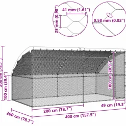 vidaXL Kippenhok met 1 deur 2 st zilver 400x200x200cm