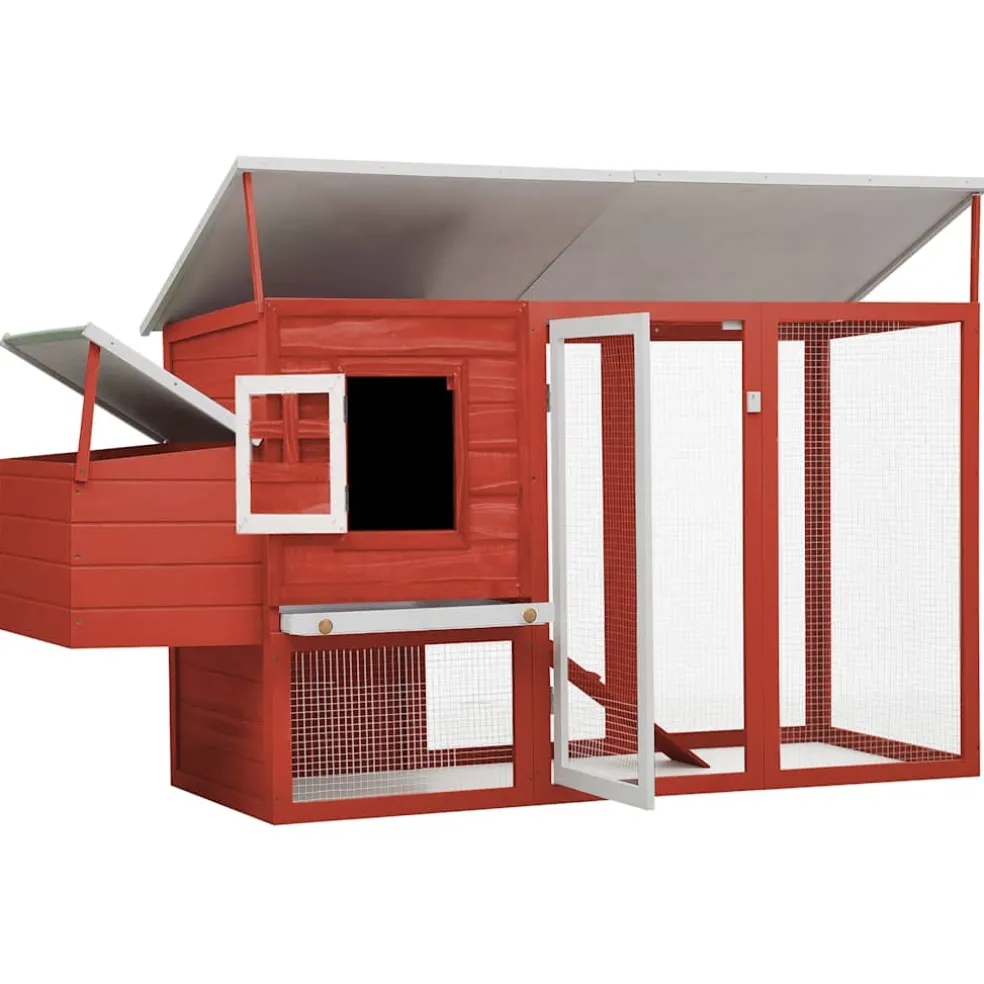 vidaXL Kippenhok met nachthok hout rood