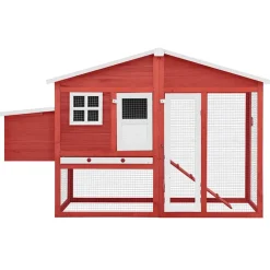 vidaXL Kippenhok met nestkast massief vurenhout rood en wit