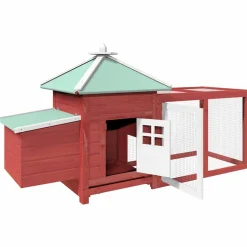 vidaXL Kippenhok met nestkast 190x72x102 massief vurenhout rood