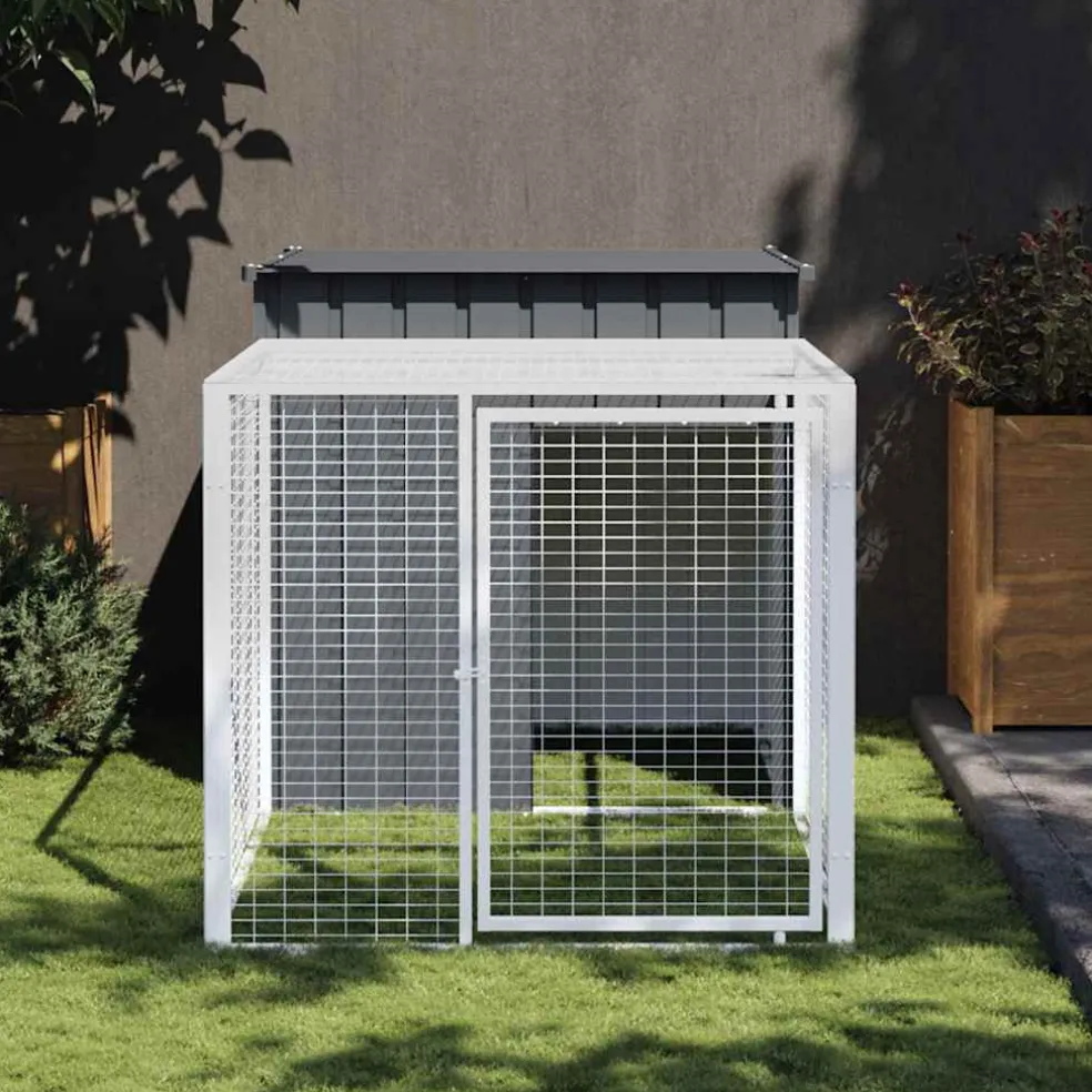 vidaXL Kippenhok met ren antraciet 110x201x110 cm gegalvaniseerd staal