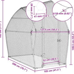 vidaXL Kippenhok 200x105x182 cm gegalvaniseerd staal zilverkleurig
