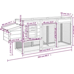 vidaXL Kippenhok 204x50x84 cm massief grenenhout mokkakleurig