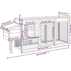 vidaXL Kippenhok 204x50x84 cm massief grenenhout bruin