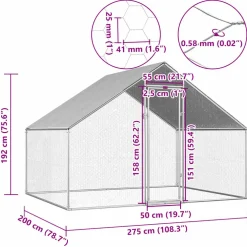 vidaXL Kippenhok 2,75x2x1,92 m gegalvaniseerd staal