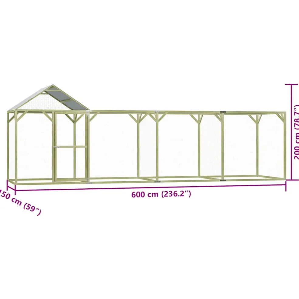 vidaXL Kippenhok 6x1,5x2 m geïmpregneerd grenenhout