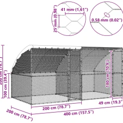 vidaXL Kippenkooi met 2 deuren 2 st Zilver 400x200x200cm Staal en PE