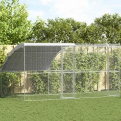 vidaXL Kippenkooi met 2 deuren 2 st Zilver 400x200x200cm Staal en PE