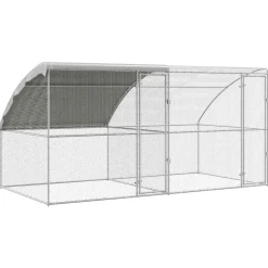 vidaXL Kippenkooi met 2 deuren 2 st Zilver 400x200x200cm Staal en PE