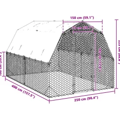 vidaXL Kippenren met dak 2,5x4x2,25 m gegalvaniseerd staal