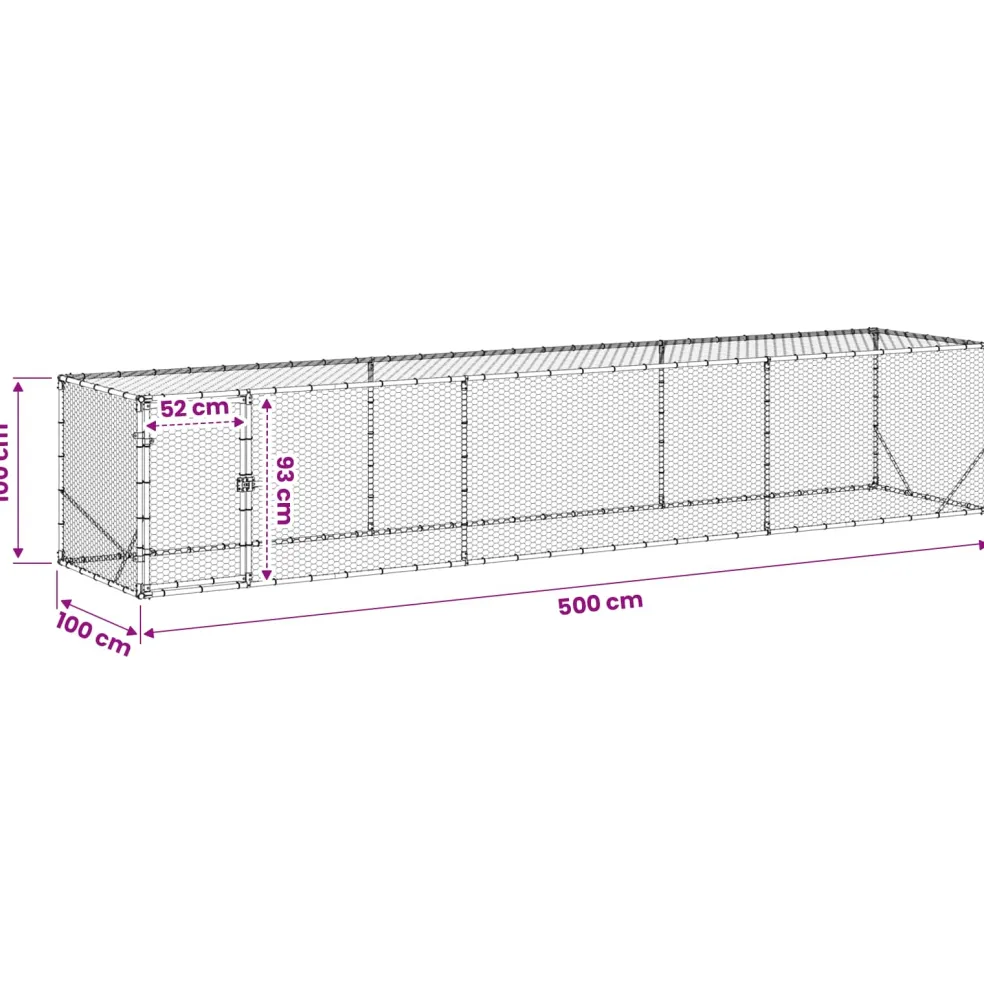 vidaXL Kippenren zilver 500 x 100 x 100 cm Gegalvaniseerd staal