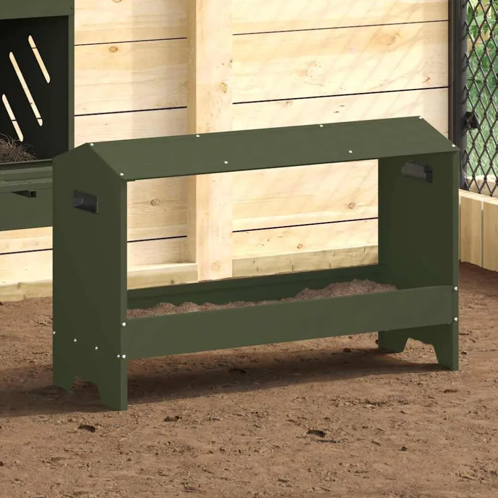 vidaXL Kippen voederbak Olijf Groen 81 x 32 x 53,5 cm