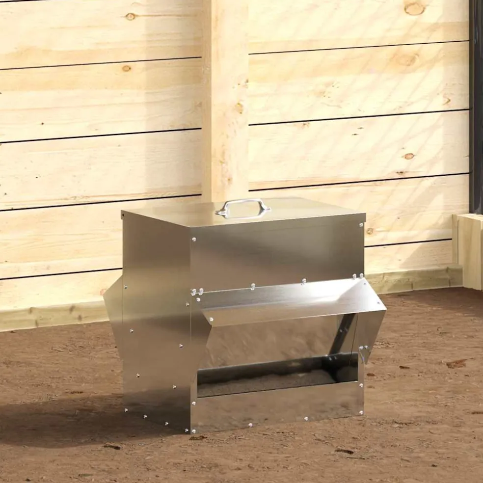 vidaXL Kip voerbak zilver 40,5 x 45 x 41 cm 20 kg Gegalvaniseerd staal