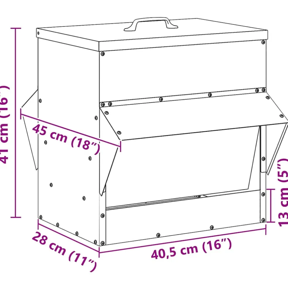 vidaXL Kip voerbak zilver 40,5 x 45 x 41 cm 20 kg Gegalvaniseerd staal