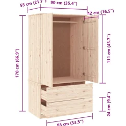 vidaXL Kledingkast ALTA 90x55x170 cm massief grenenhout