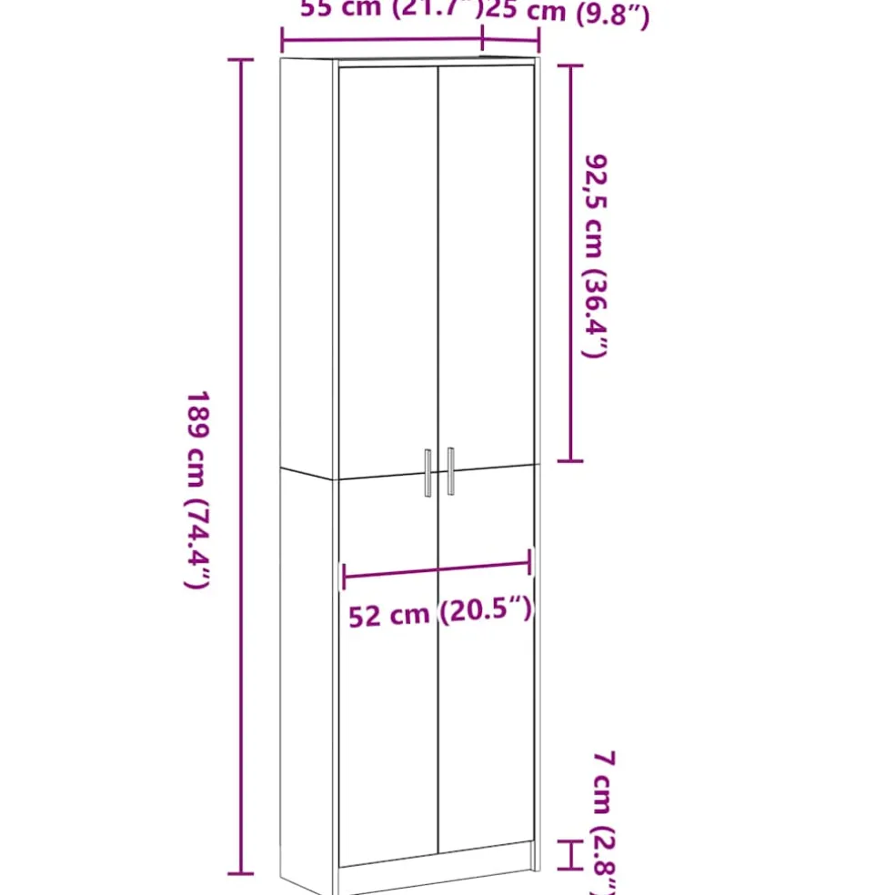 vidaXL Kledingkast Beton Grijs 55 x 25 x 189 cm Bewerkt hout