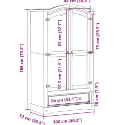 vidaXL Kledingkast Corona wit 102x52x186 cm massief grenenhout