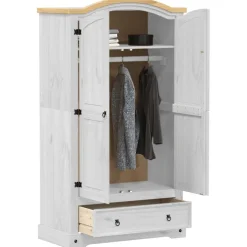 vidaXL Kledingkast Corona wit 102x52x186 cm massief grenenhout