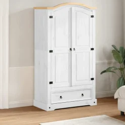 vidaXL Kledingkast Corona wit 102x52x186 cm massief grenenhout