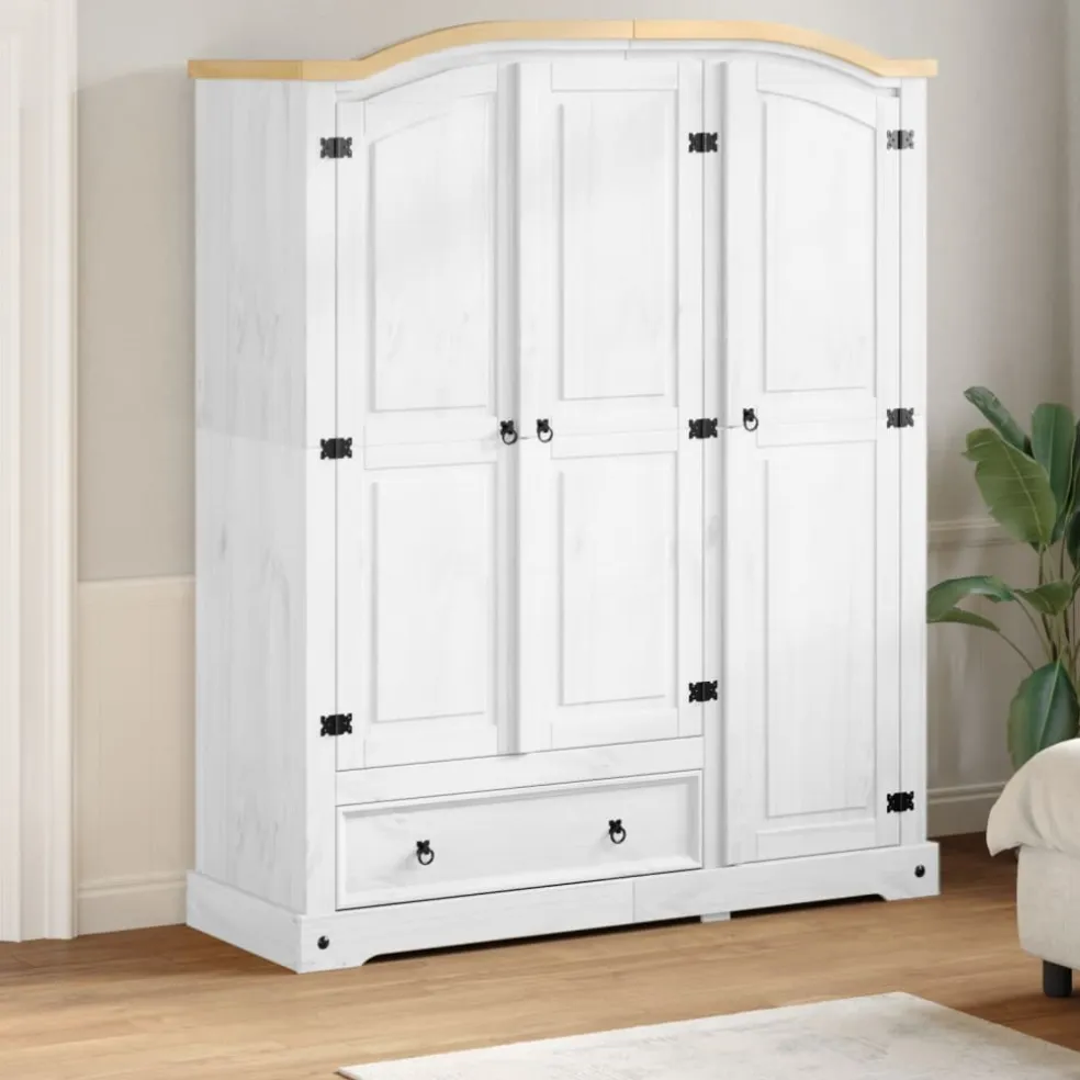 vidaXL Kledingkast Corona wit 151,5x52x186 cm massief grenenhout