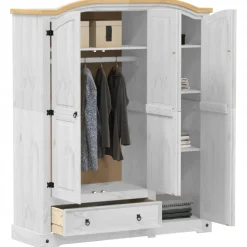 vidaXL Kledingkast Corona wit 151,5x52x186 cm massief grenenhout