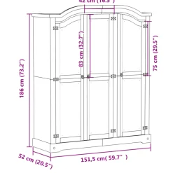 vidaXL Kledingkast Corona wit 151,5x52x186 cm massief grenenhout