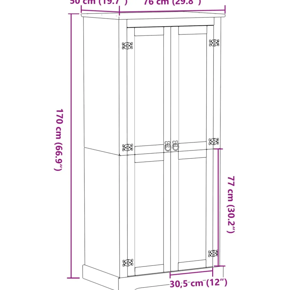 vidaXL Kledingkast Corona 76x50x170 cm massief grenenhout