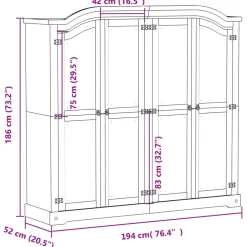 vidaXL Kledingkast Corona 194x52x186 cm massief grenenhout