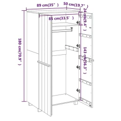 vidaXL Kledingkast HAMAR 89x50x180 cm massief grenenhout wit