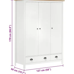 vidaXL Kledingkast Hill 3 deuren 127x50x170 cm massief grenenhout wit