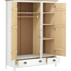 vidaXL Kledingkast Hill 3 deuren 127x50x170 cm massief grenenhout wit