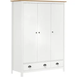 vidaXL Kledingkast Hill 3 deuren 127x50x170 cm massief grenenhout wit
