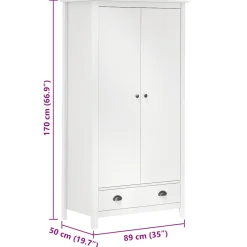 vidaXL Kledingkast Hill 2 deuren 89x50x170 cm massief grenenhout wit