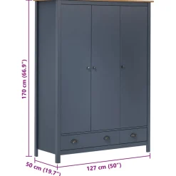 vidaXL Kledingkast Hill 3 deuren 127x50x170 cm grenenhout grijs