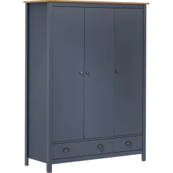 vidaXL Kledingkast Hill 3 deuren 127x50x170 cm grenenhout grijs