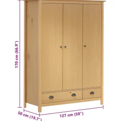 vidaXL Kledingkast Hill 3 deuren 127x50x170 cm massief grenenhout