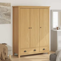 vidaXL Kledingkast Hill 3 deuren 127x50x170 cm massief grenenhout