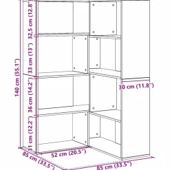 vidaXL Kledingkast 6-laags 85 x 85 x 140 cm Bewerkt hout Zwart Eiken