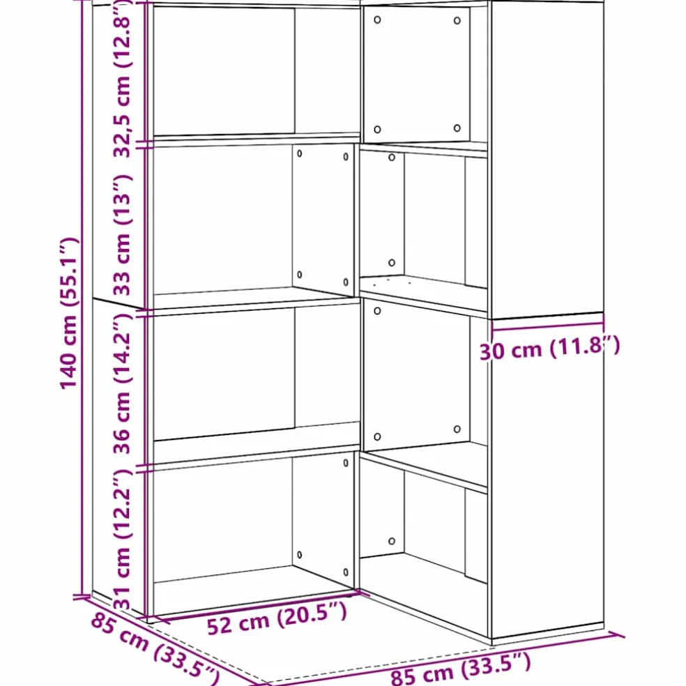 vidaXL Kledingkast 6-laags 85 x 85 x 140 cm Bewerkt hout Zwart Eiken