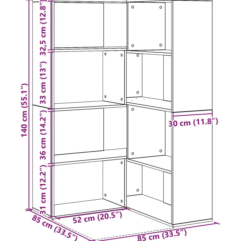 vidaXL Kledingkast 6-laags 85 x 85 x 140 cm Bewerkt hout Zwart Eiken