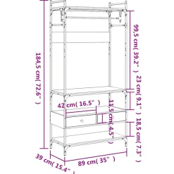 vidaXL Kledingkast met lades 89x39x184,5 cm bewerkt hout gerookt eiken