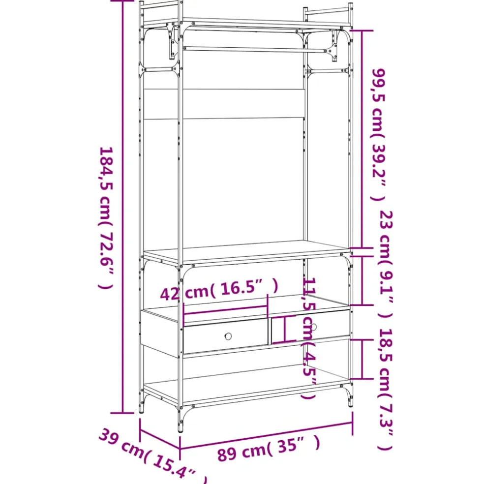 vidaXL Kledingkast met lades 89x39x184,5 cm bewerkt hout gerookt eiken