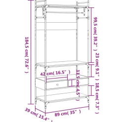vidaXL Kledingkast met lades 89x39x184,5 cm bewerkt hout grijs sonoma