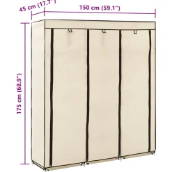 vidaXL Kledingkast met vakken en stangen 150x45x175 cm stof crème