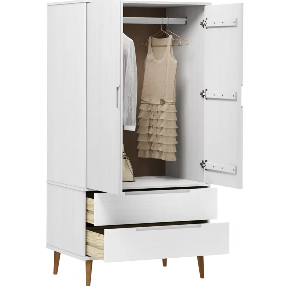 vidaXL Kledingkast MOLDE 90x55x175 cm massief grenenhout wit