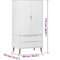 vidaXL Kledingkast MOLDE 90x55x175 cm massief grenenhout wit