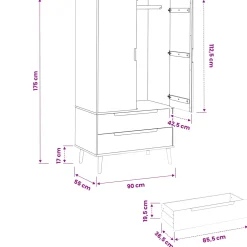 vidaXL Kledingkast MOLDE Zwart 90 x 55 x 175 cm Massief grenenhout