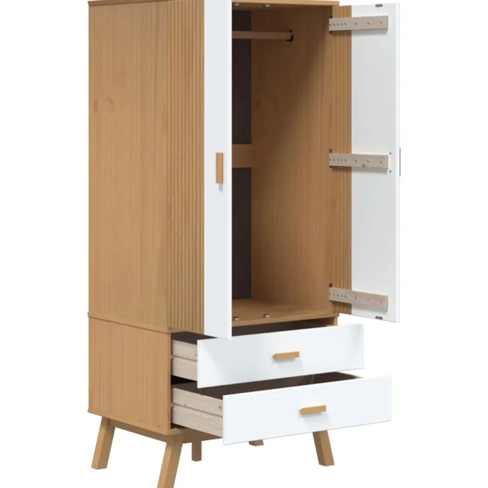 vidaXL Kledingkast OLDEN 76,5x53x172 cm grenenhout wit en bruin